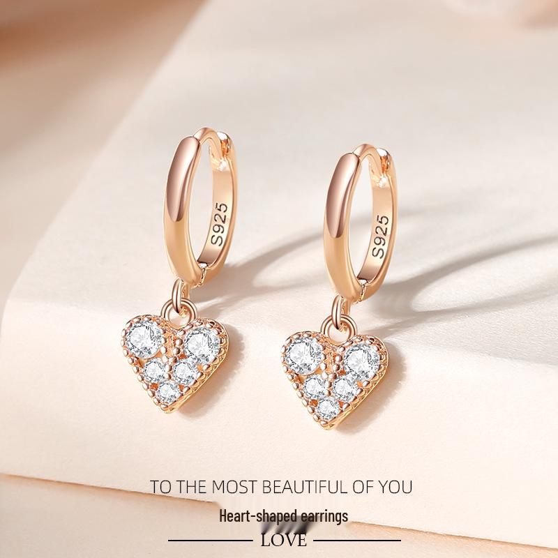 S925 Sterling Silver Diamond Heart Ear Cuffs | Heart-shaped Zircon Earrings | Women's Korean Style Jewelry | Christmas Gift