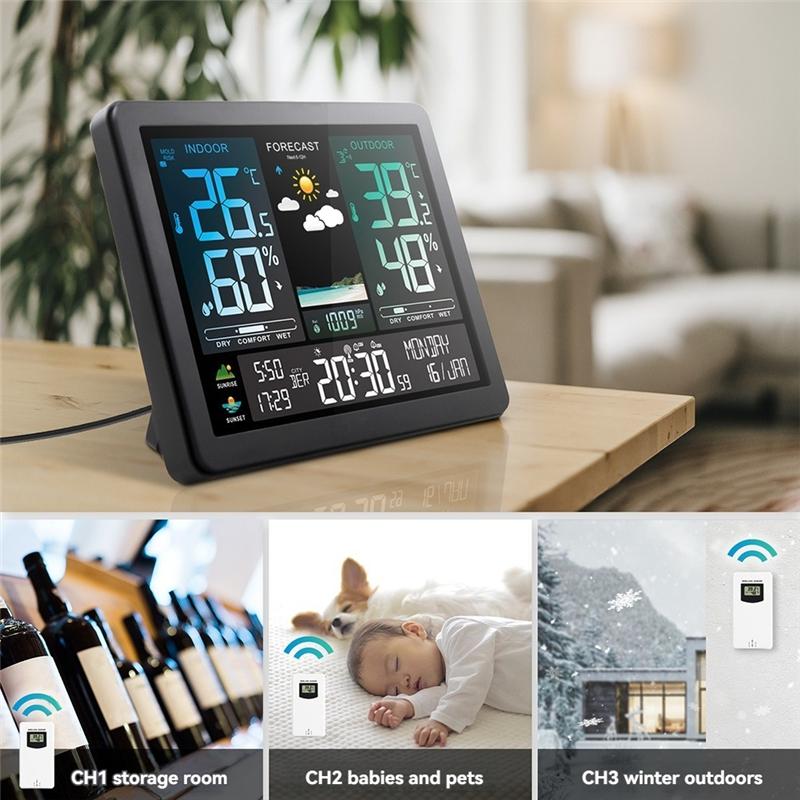A96I-USB Plug Outdoor Thermometer Multifunctional Weather Clock Digital Wireless Thermometer Wireless Hygrometer чёрный
