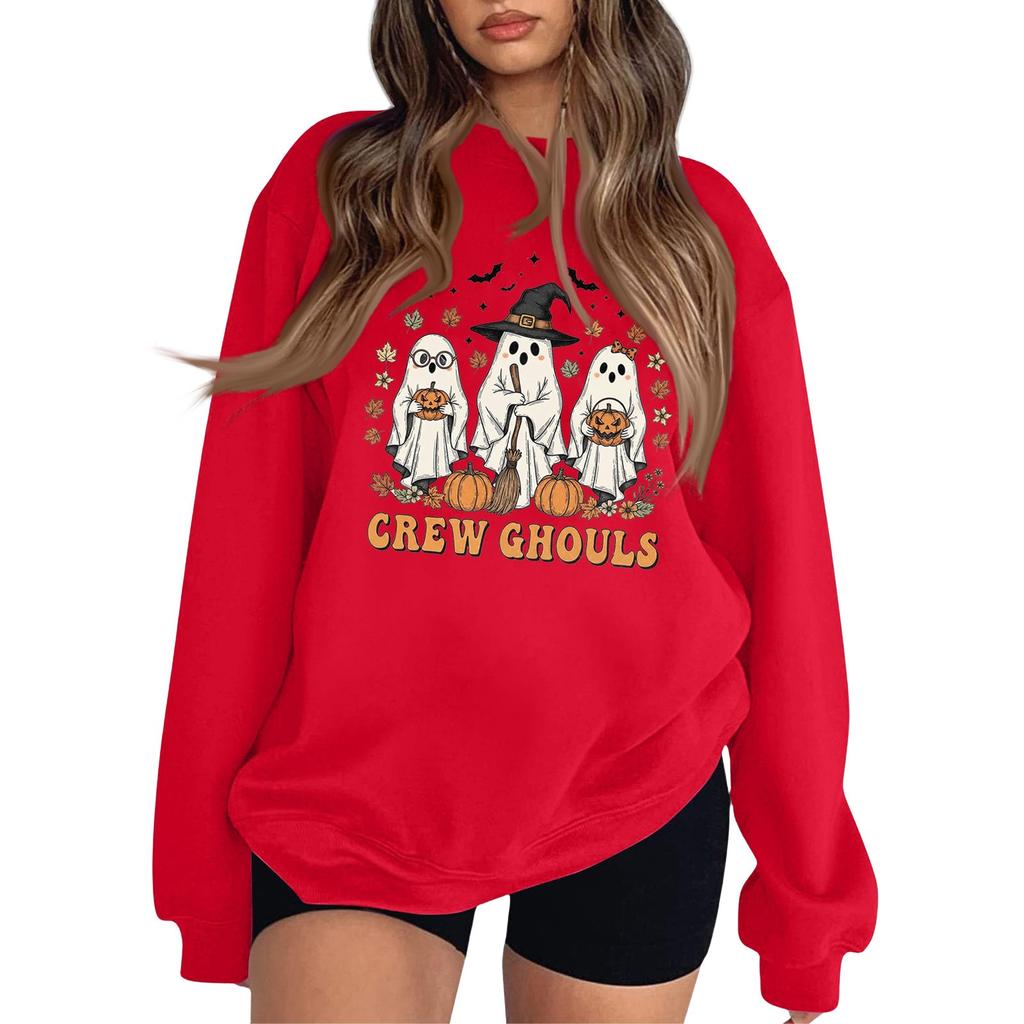 Women's Fashion Round Neck Long Sleeve Hoodie Halloween Small Print Hoodie