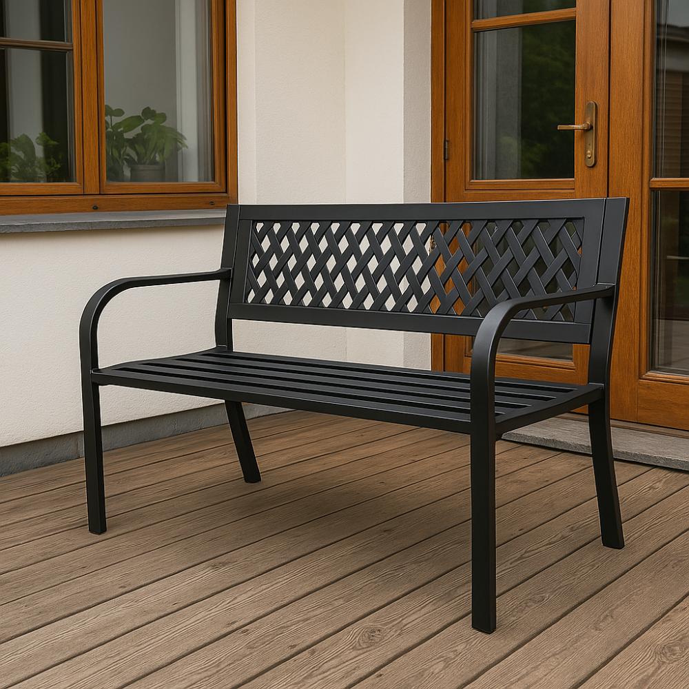 Gartenbank, Metall, Parkbank, Schwarz, Friedhofsstil, mit Rückenlehne, Stabil, GoGarden