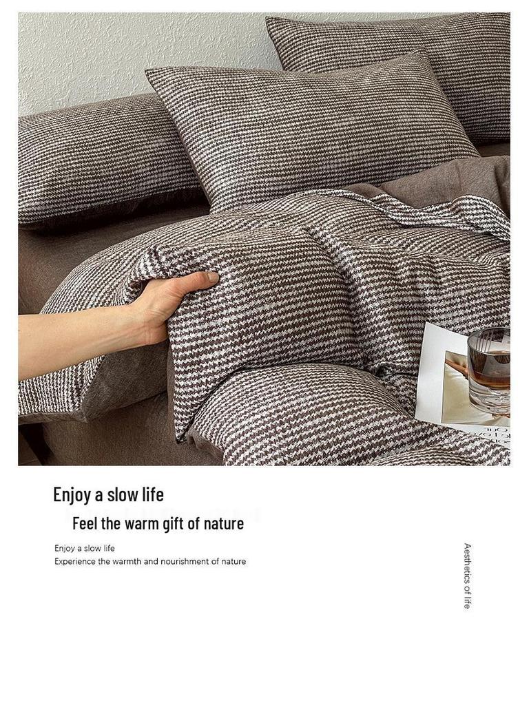 Luxury Cotton Yarn-Dyed Duvet & Bedding Set - 4 Pieces, Light Wash, Fits 1.8 Bed