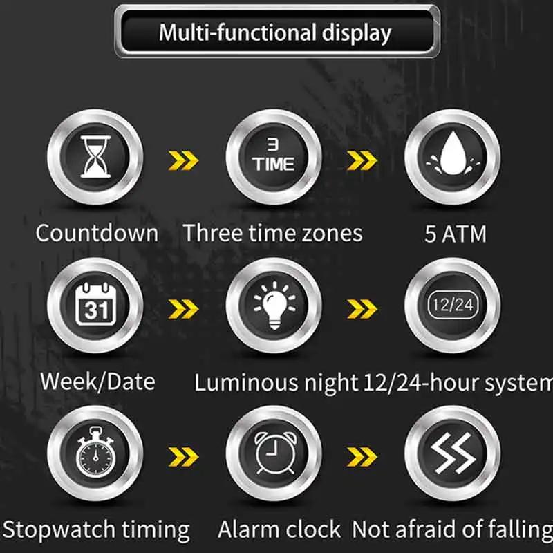 SANDA Fashionable Waterproof  Men's Electronic Watch Sports Multifunctional Large Dial Three Pin Double Display Men's Wrist Watc