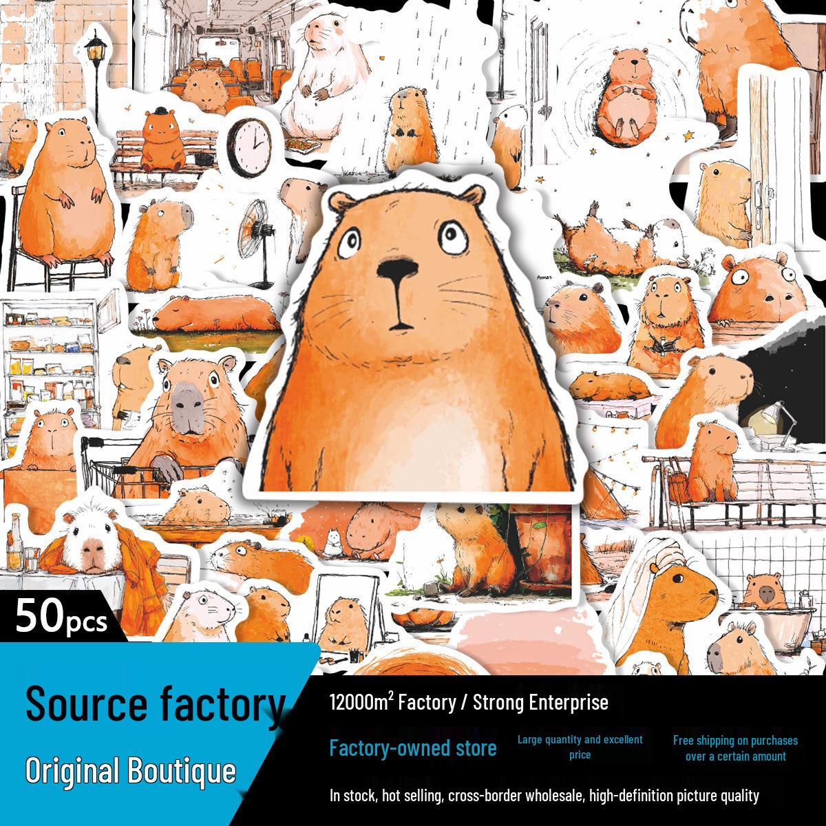 50 Healing Hand-painted Capybara Sticker Sheets: Cute Cartoon Decorations for Journals and Notebooks None
