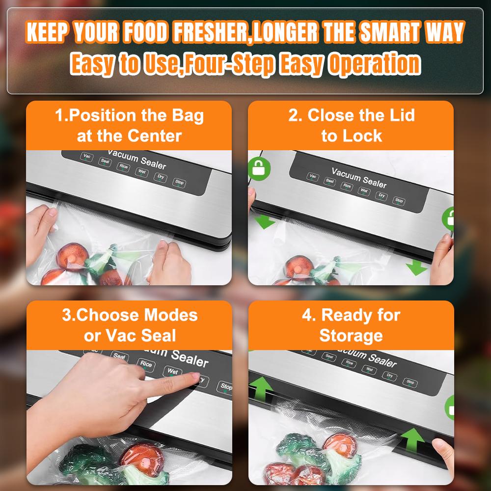 New Commercial Vacuum Sealer with 50 Sealer Bags,Food Preservation 65KPA Strong Suction Compression Device for Dry and Wet Items