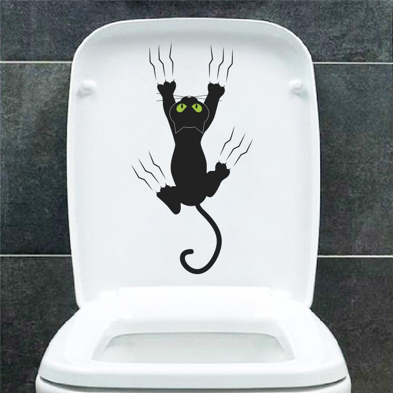 Speelse Zwarte Kat Toilet Sticker Verwijderbare Zelfklevende Decal voor Badkamer WC Huisdecoratie
