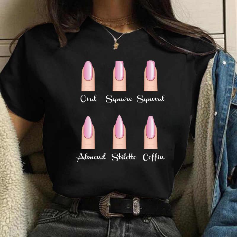 Women T Shirts Fashion Womens Cartoon Graphic Finger Nail Cute Printed Top Tshirt Female Tee Shirt Ladies Clothes T-shirts