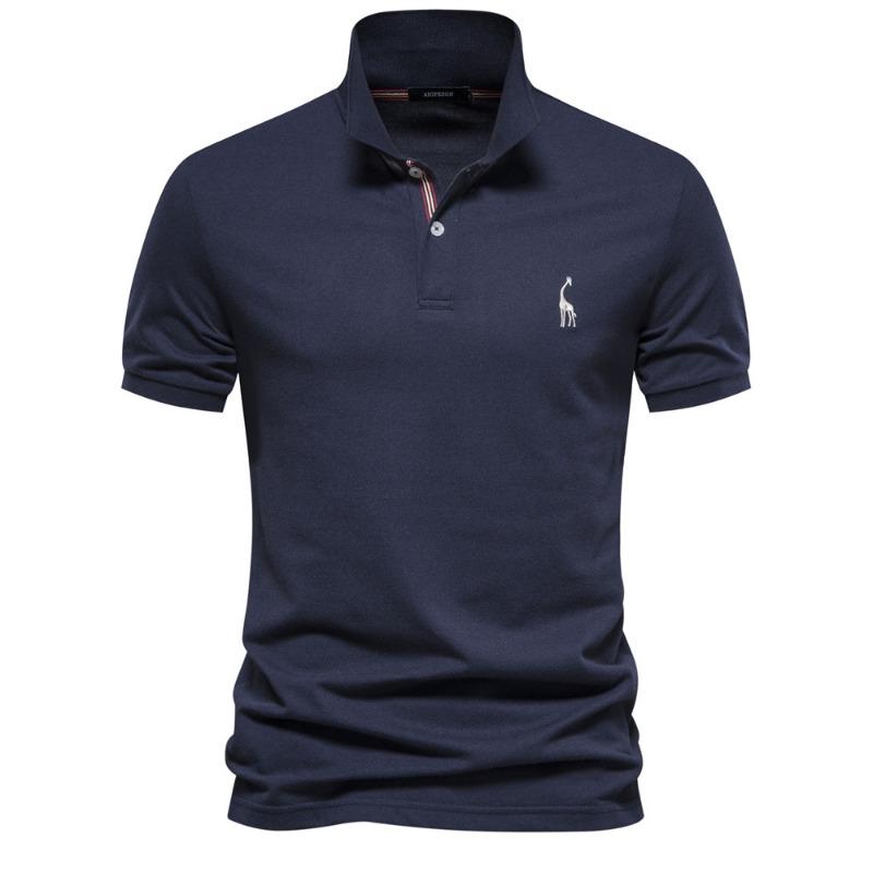Men's Korean-Style Casual Embroidered Polo Shirt Solid Color Button Lapel Short-Sleeve Top