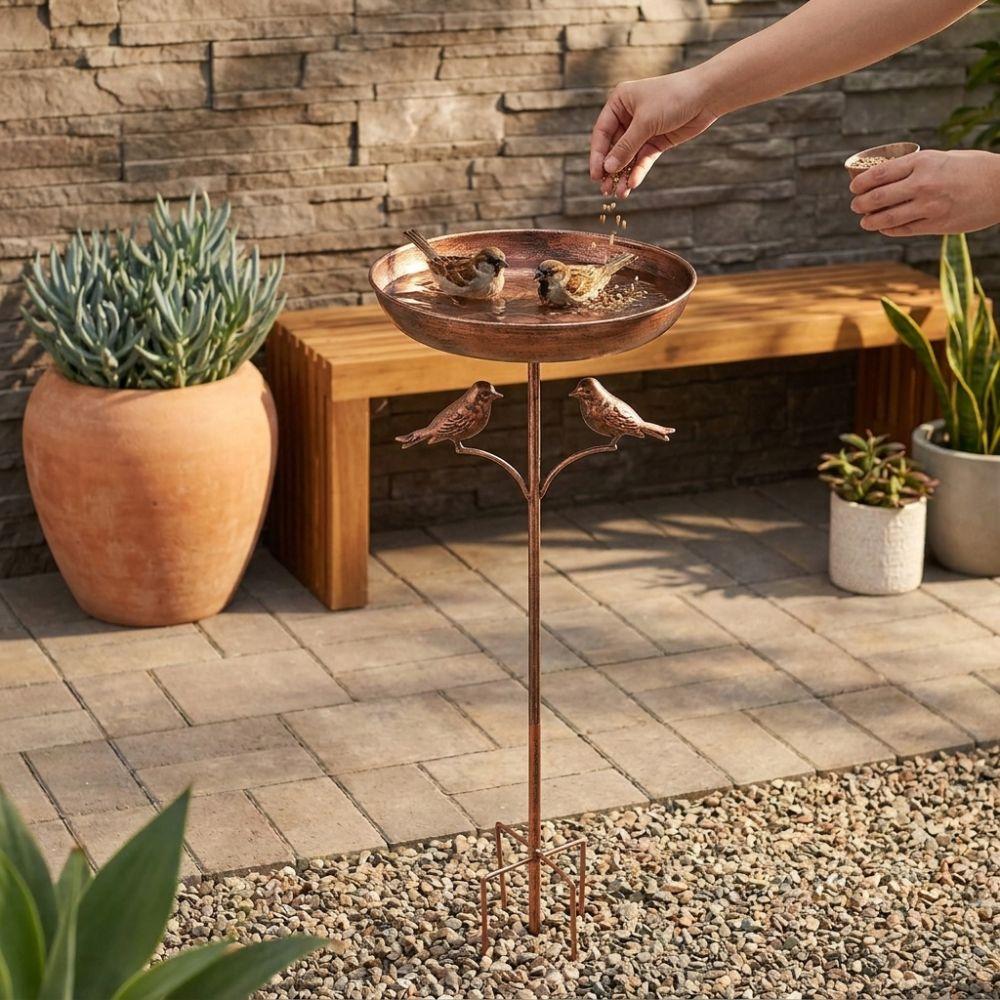 5 Claw Ground Plug Iron Bird Bath Feeder Standing Bowl Bird Feeding Station Outdoor Garden