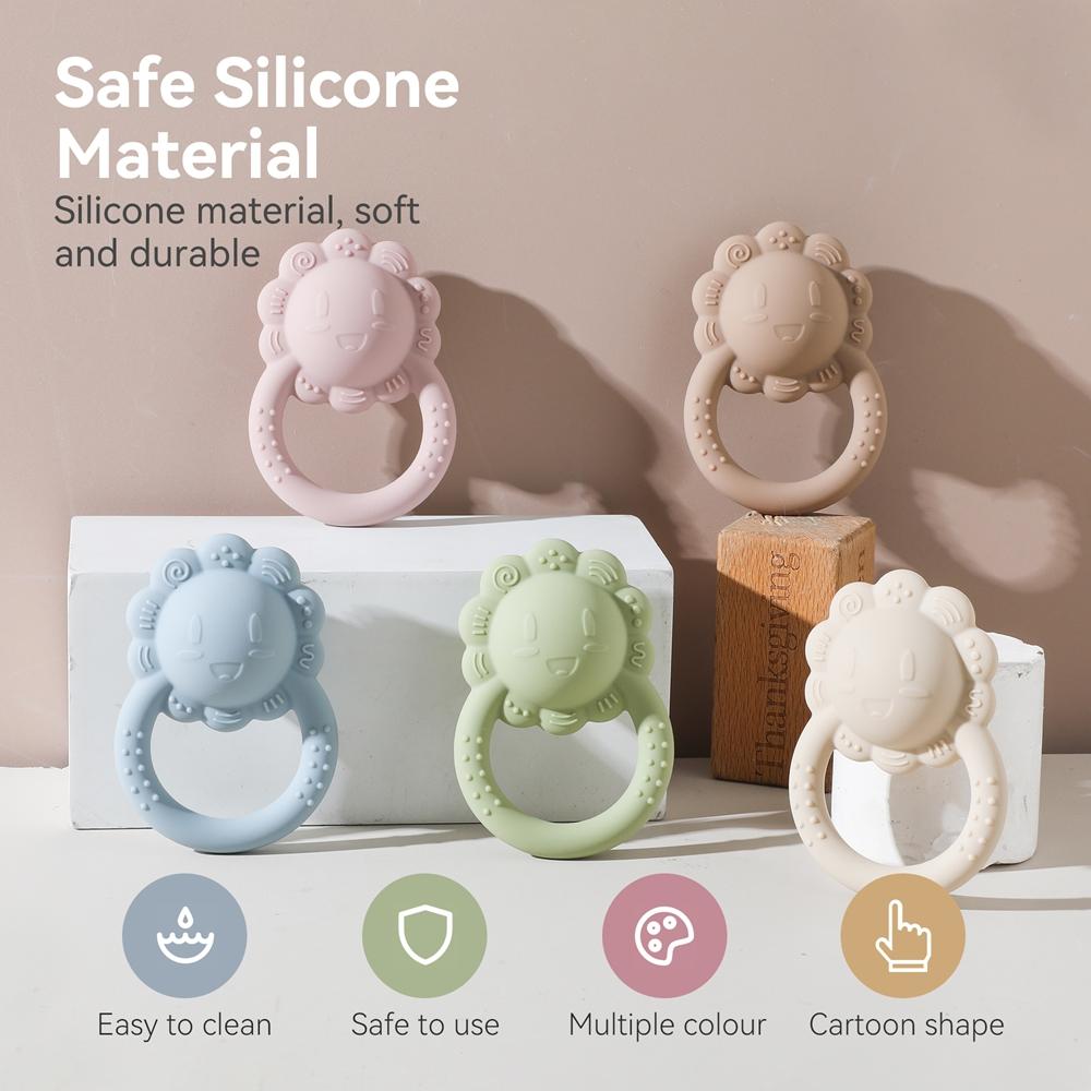Baby Toys Silicone Teether Food Grade Rattle Toys Baby 0-12 Months Sensory Toys Silicone Lion Hand Bell Silicone Teething Rattle