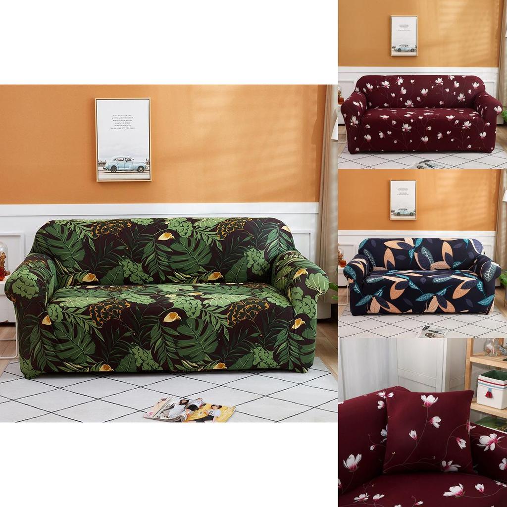 Wrinkle Resistant Floral Leaves Sofa Slipcover Great Elasticity Easy To Clean