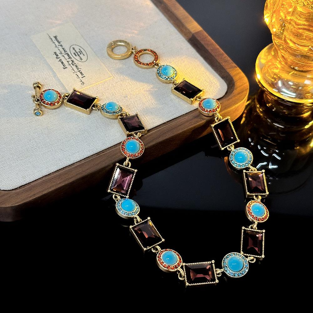 

Античное коричневое бриллиантовое ожерелье с бахромой, придворный стиль, ретро серьги, женский набор