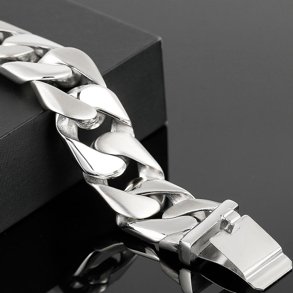 Classic Stainless Steel Mens Jewellery 17MM Width Shiny Brushed Matte Curb Cuban Chain Bracelet Men Homme Gift Bangles 2024