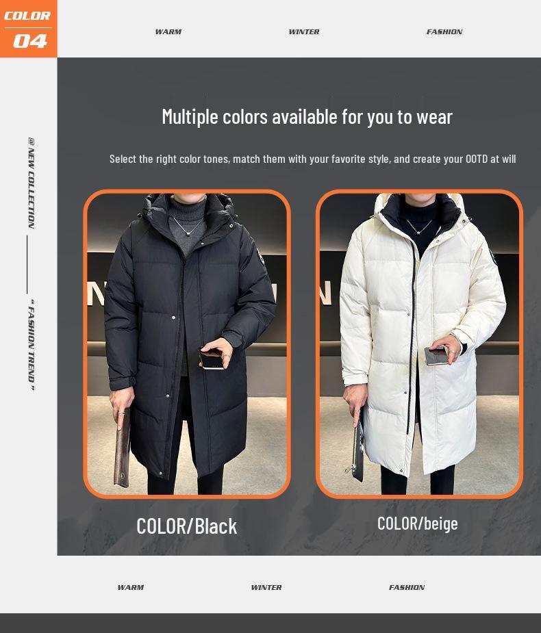 Men's High-Quality Thickened Down Jacket: Winter White Duck Down Hooded Outerwear - Trendy Casual Workwear.