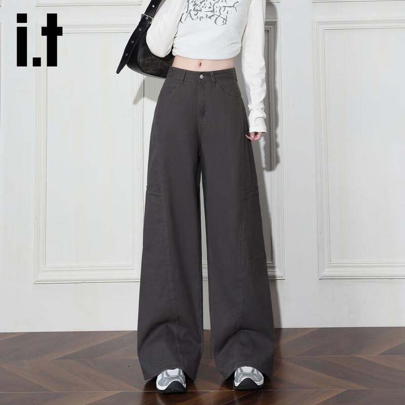 Izzue It Damen Jeans aus reiner Baumwolle, High-Waist, locker, Wide Leg