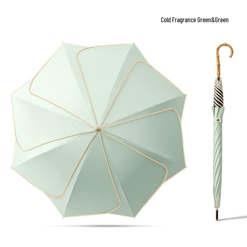 Long Handle Floral Umbrella, Dual-Use for Sun & Rain, UV Protective Black Rubber Shade for Women.