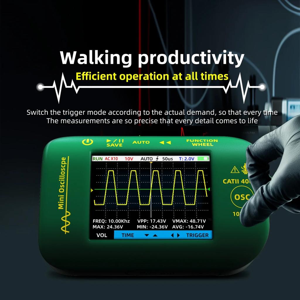 BSIDE OT2 Mini Digital Oscilloscope New Model 10MHZ Sampling 48MS/s Speed Large Screen PC Waveform Data Storage  Auto Tester