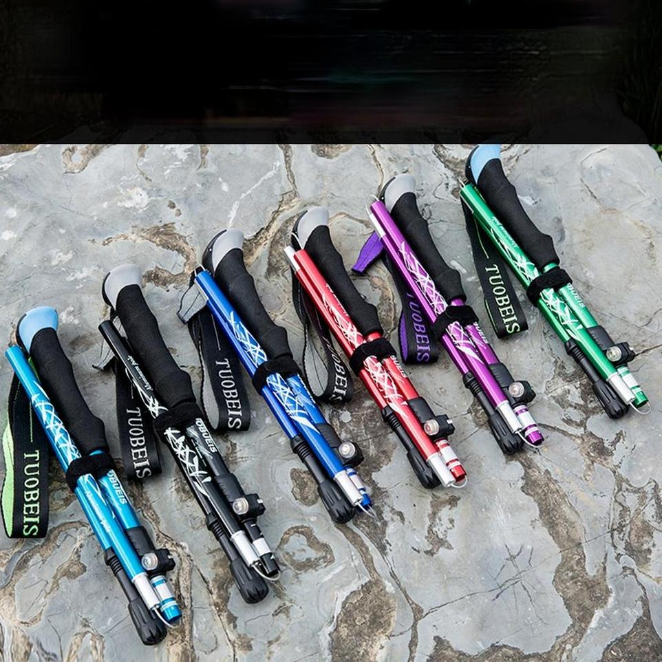Trekking Pole Ultra-Light Telescopic Folding Trekking Mountain Climbing Walking Stick Cane Walking