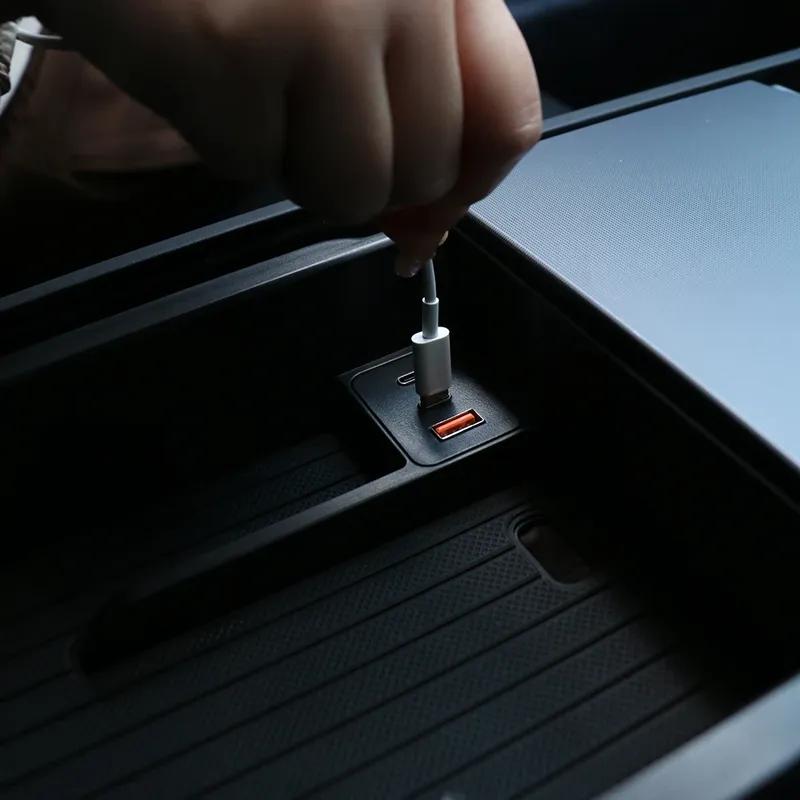 For Tesla Model 3 Y Juniper Highland Launch 2025 2026 Center Console Armrest Storage Organizer USB Type-C Charger Expansion Dock