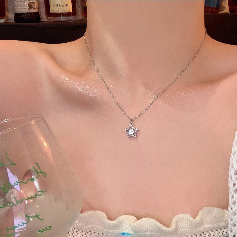 Zircon Butterfly Star Pendant Necklace for Women Exquisite Sweet Stainless Steel Collarbone Chain Casual Versatile Jewelry Gift