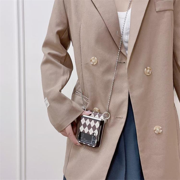 Applicable to Samsung ZFlip3 oblique span diamond mobile phone case P50Pocket lock card bag zflip4 protective case