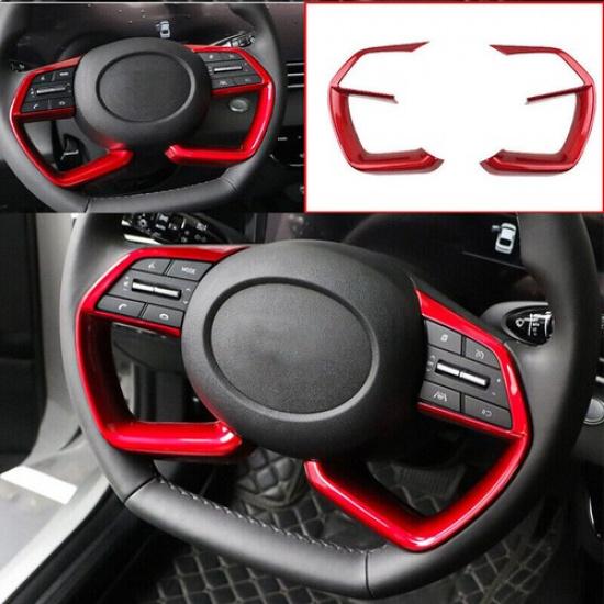 For Hyundai Elantra - Red Glossy Steering Wheel Button Frame Trim 2PCS