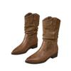 Cowhide Version~ Genuine Leather V-mouth Pointed French Small Short Boots Women's Spring and Autumn Single Boots Retro Western Cowboy Boots Marti