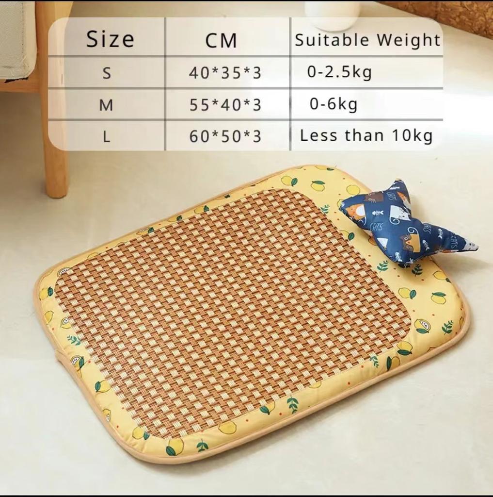 Katze Hund Sommer Rattanmatte mit Kissen Bissfest Eispad Haustierbedarf Quadratisches Haustier-Schlafbett Bissfest Wasserdicht