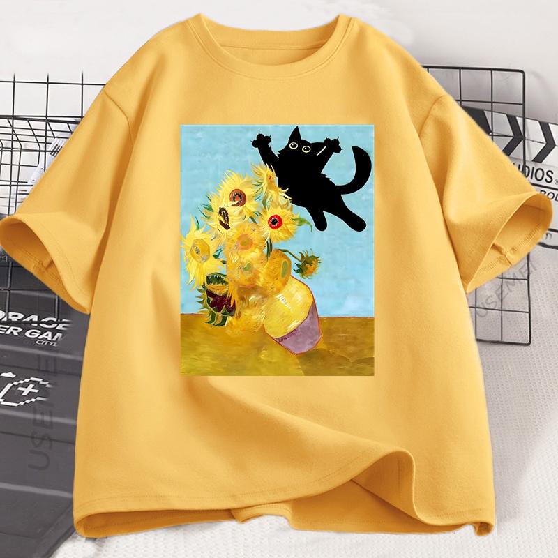 Katzen T-Shirt für Mädchen Jungen Sonnenblumen Druck T-Shirt Lustig Niedlich Katze Kätzchen T-Shirt Baumwolle Kurzarm Kleidung