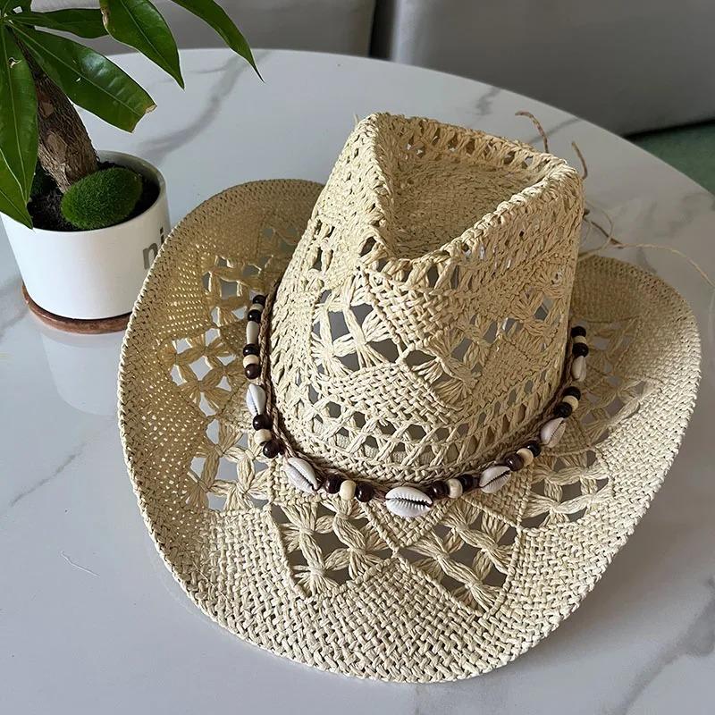 

Handmade Sun Hat Hollowout Sun Protective Hat Wide Brims Hat with Bead Band Vacation Sun Straw Hat Photography Headpiece світлого кольору хакі