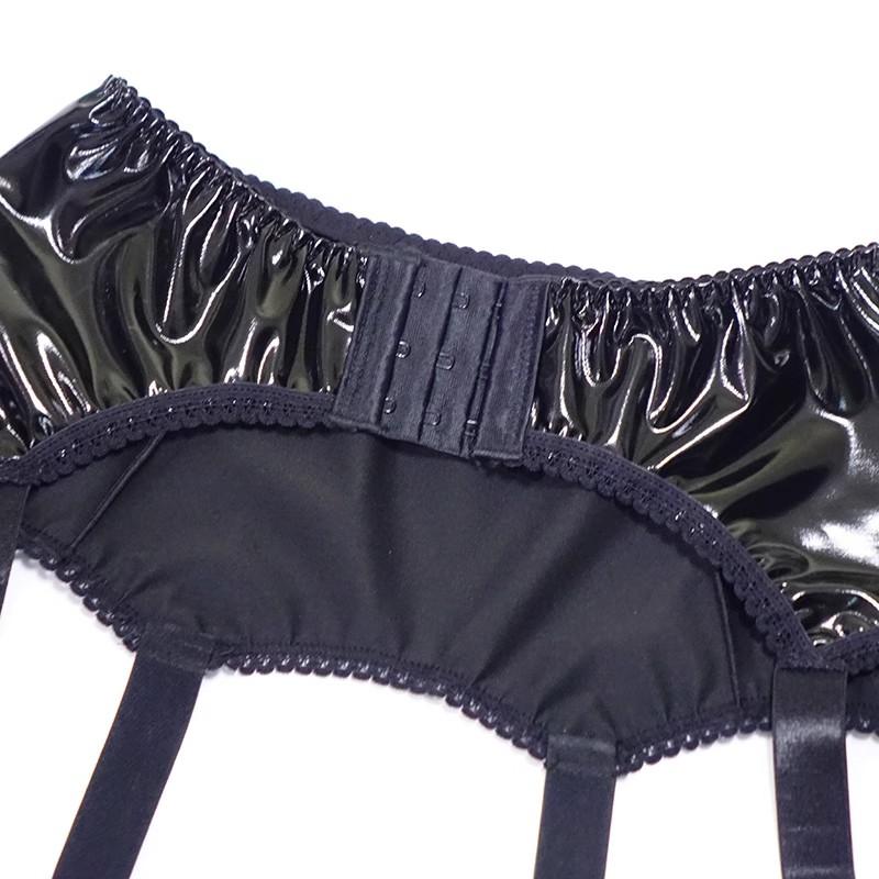 Gothic Punk PVC Wetlook Leather Garter Belt With Metal Clips For Stockings Women Sexy Oil Shiny Pole Dance Club Party Accessory