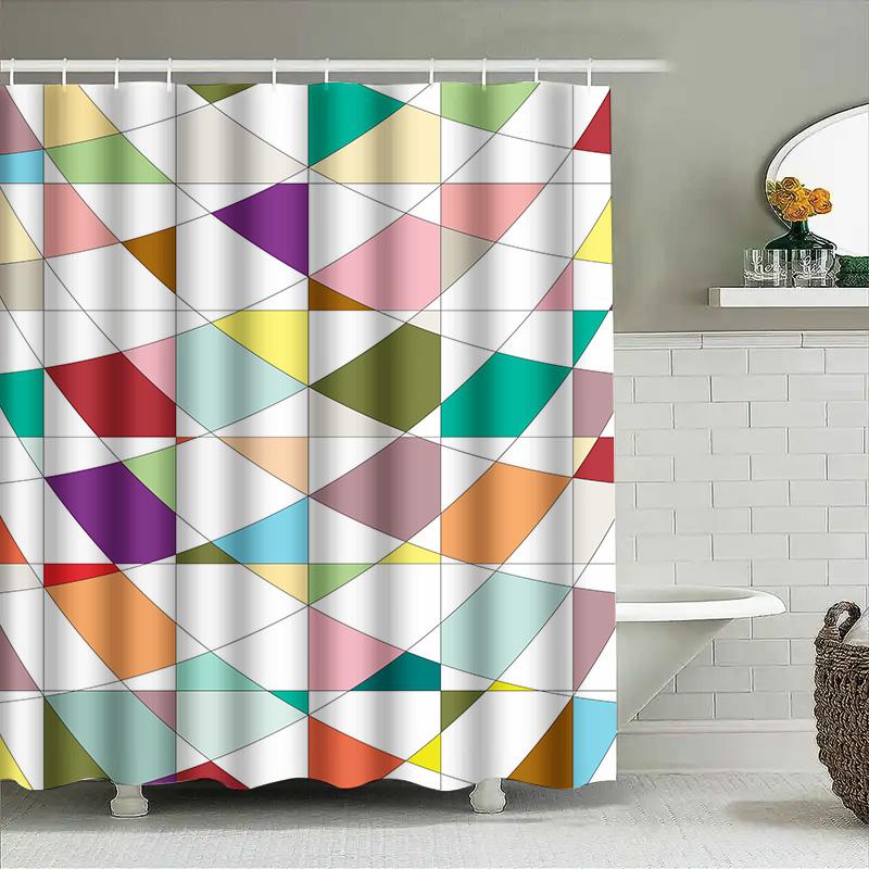 Colorful Geometric Shower Curtain Bathroom Decor Ideas 3D Printed Water-Resistant Fabric Easy Install Hook Rings Set For Bathtub