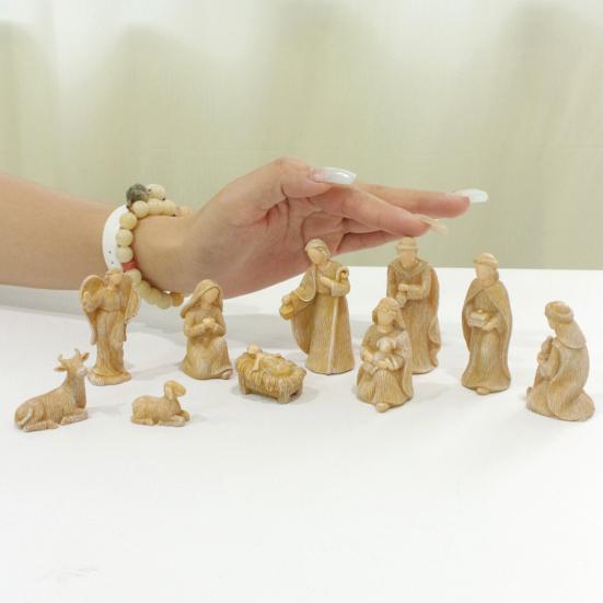 Yousheng Nativity Scene Set for Christmas Indoor Decor 10 Piece Resin Nativity Figurine with Manger Angel Christian Holy Family Figures Tabletop