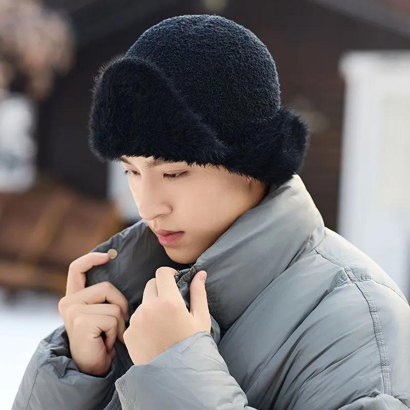 WTEMPO Men's Outdoor Faux Fur Solid Color Soft Plush Cycling Hats Autumn Winter Windproof Cold-proof Warm Bomber Hats