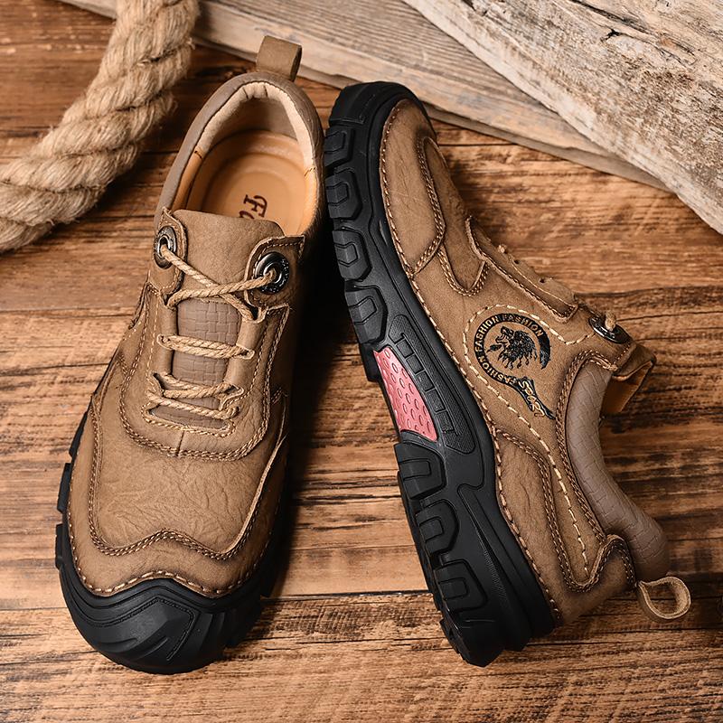 Fashion Spring Outdoor Men's Wear Resistant Hiking Shoes Genuine Leather Casual Shoes High Quality Platform Climbing Shoes Boots for Men
