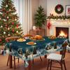Christmas Theme Blue Round/Rectangular Tablecloth Snow Christmas Tree Pattern, Table Decoration Cloth Festive Atmosphere