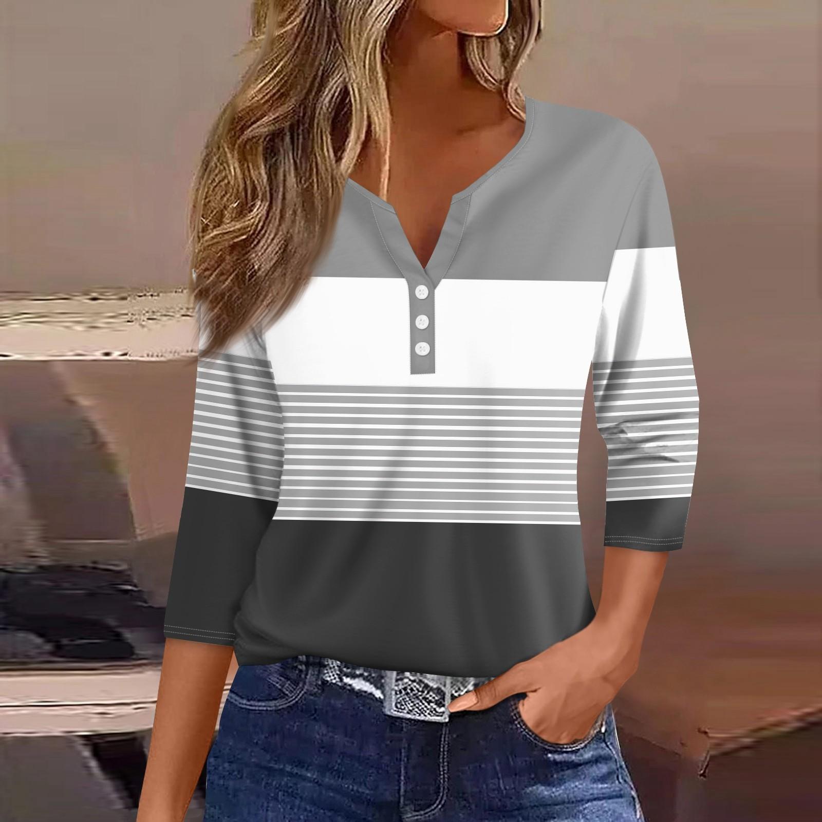 

Жен. Футболка С принтом Пуговицы Рукав 3/4 Повседневные Выходные Мода Классический Классический V-образный вырез Обычный Верх M