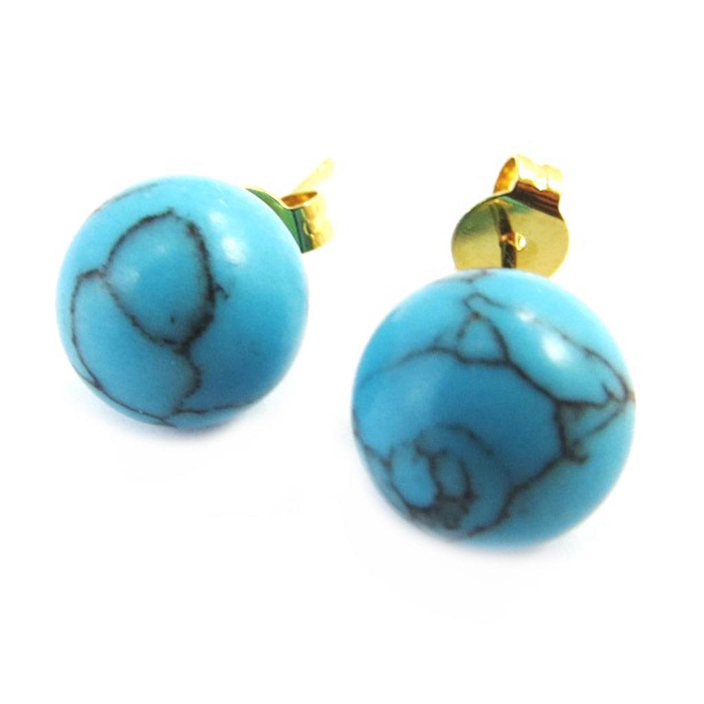 Les Trésors De Lily [M6506] - Turquoise 'Mineralia' Gold-plated Earrings - 10 Mm