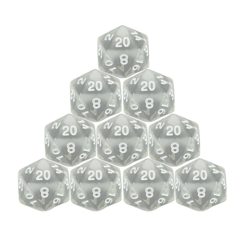 10 ks D20 Polyedrická sada kociek Priehľadná farba 20-stranné kocky pre doskové hry DND TRPG, Potreby pre stolné hry