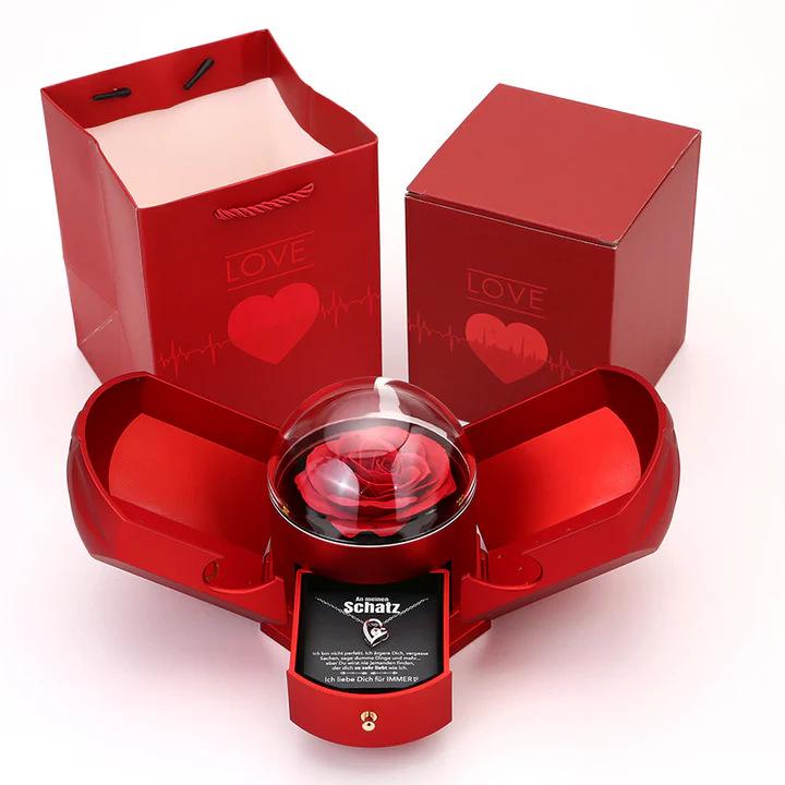 Double Opening Rose Heart Necklace Gift Box - Christmas Jewelry Box with Drawer