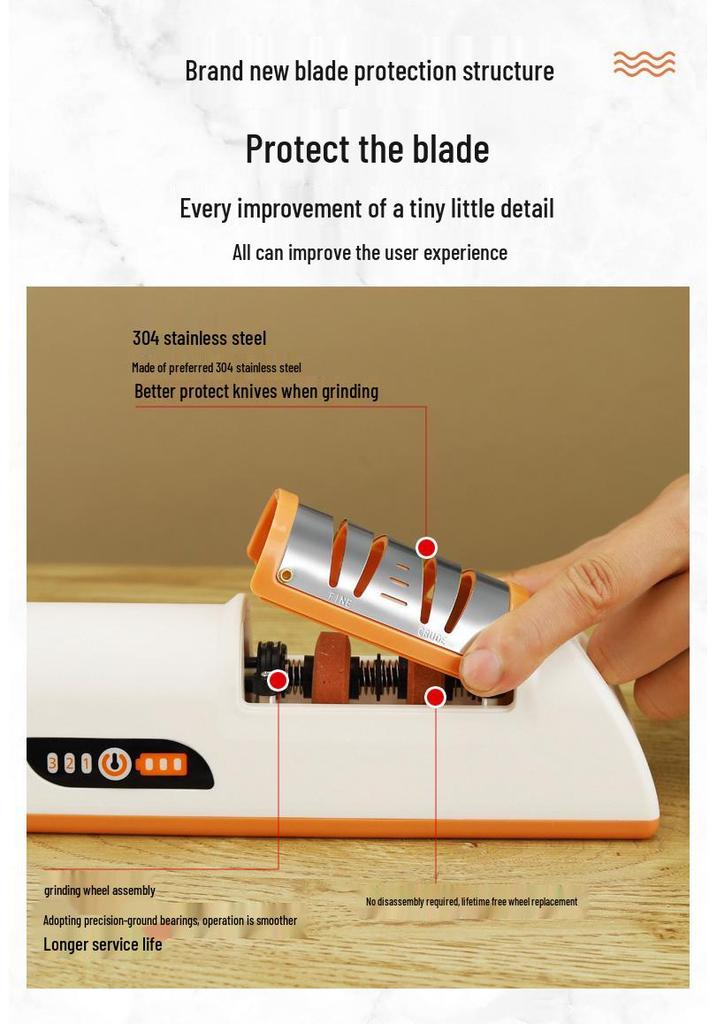 Electric Rechargeable Kitchen Knife Sharpener with Whetstone - Automatic and Fast