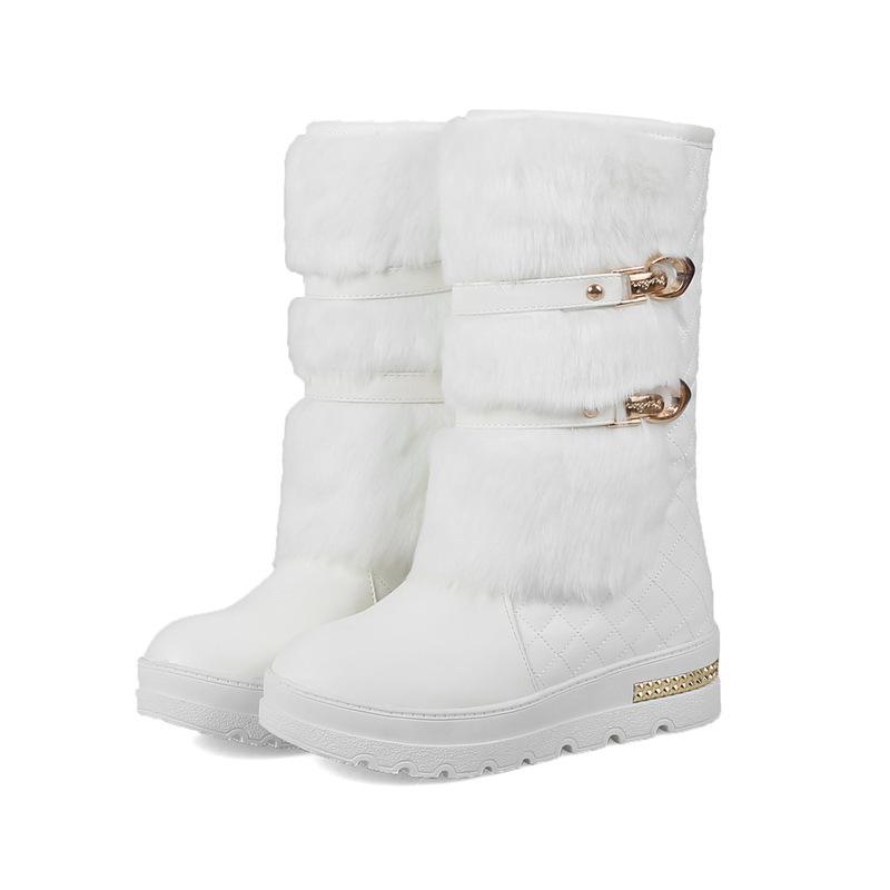 New winter heightening snow boots cotton shoes medium boots thick-soled flat-soled women's boots fluffy shoes
