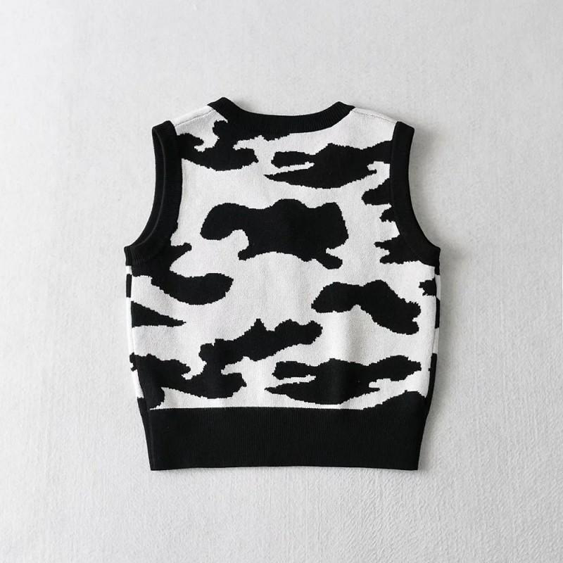 Womens Knit Cow Print Cropped Vest Streetwear Sleeveless Top Casual Lightweight Outerwear