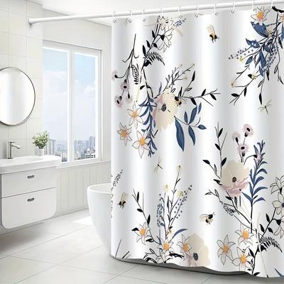 1 Elegant Bee and Flower Shower Curtain, Machine Washable, with Vivid Floral and Butterfly Pattern, Perfect for Modern Bathroom