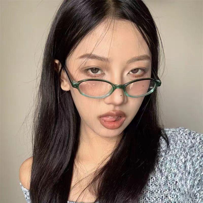 Retro Transparent Red Small Frame Oval Glasses Frame Plain Flat Mirror Concave Shape Female Y2K Myopia Glasses Small Face