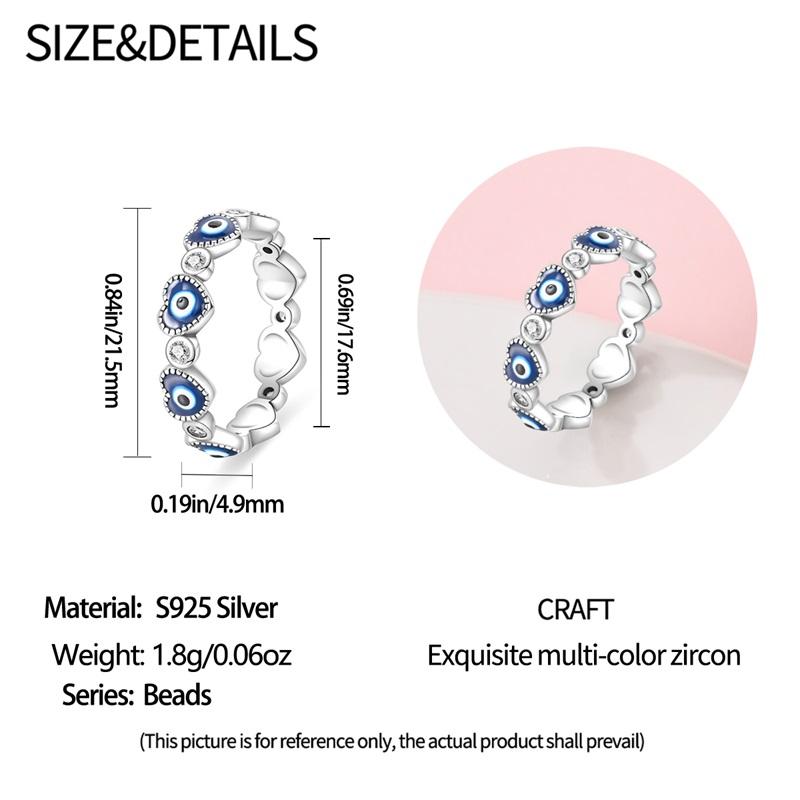 925 Sterling Silver Evil Eye Amulet Ring for Women Wedding Engagement Gifts Stackable Star Moon Heart Flower Ring