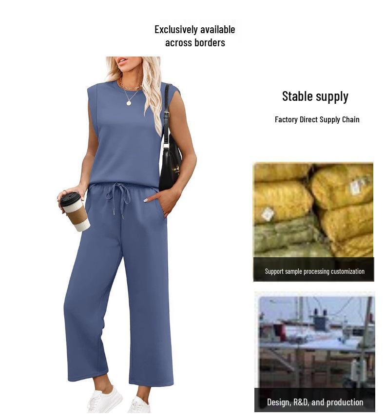 2025 Women's Loose Sleeveless Two-Piece Set: Round Neck Vest Top & Pants