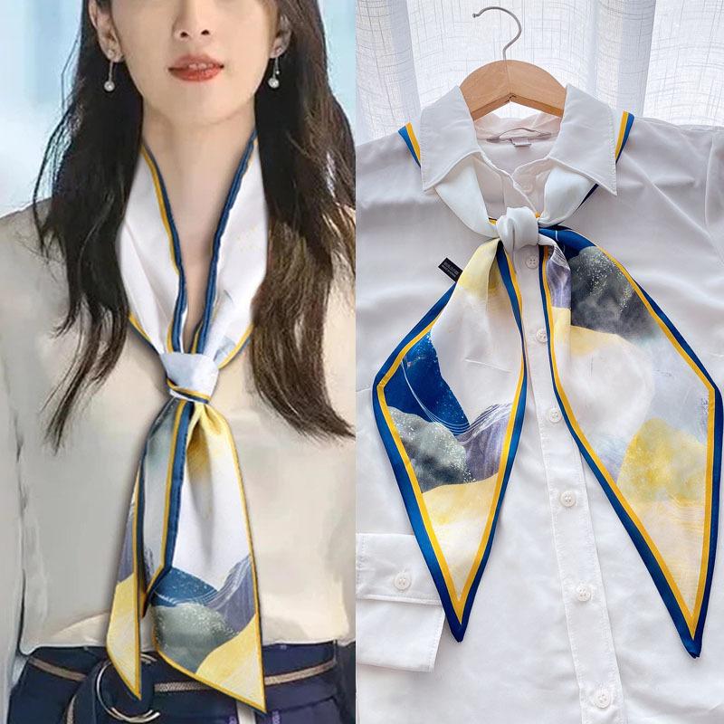Luxury Long Silk Scarf Bag Tie Lady Neck Skinny Scarves Hairband Foulard Horse Print Brand Women Neckerchief Ribbon