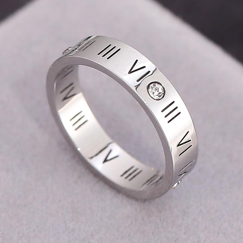 Fashion Diamond Titanium Steel Ring 18K Plated Hollow Zirconia Wedding Band for Couples Jewelry