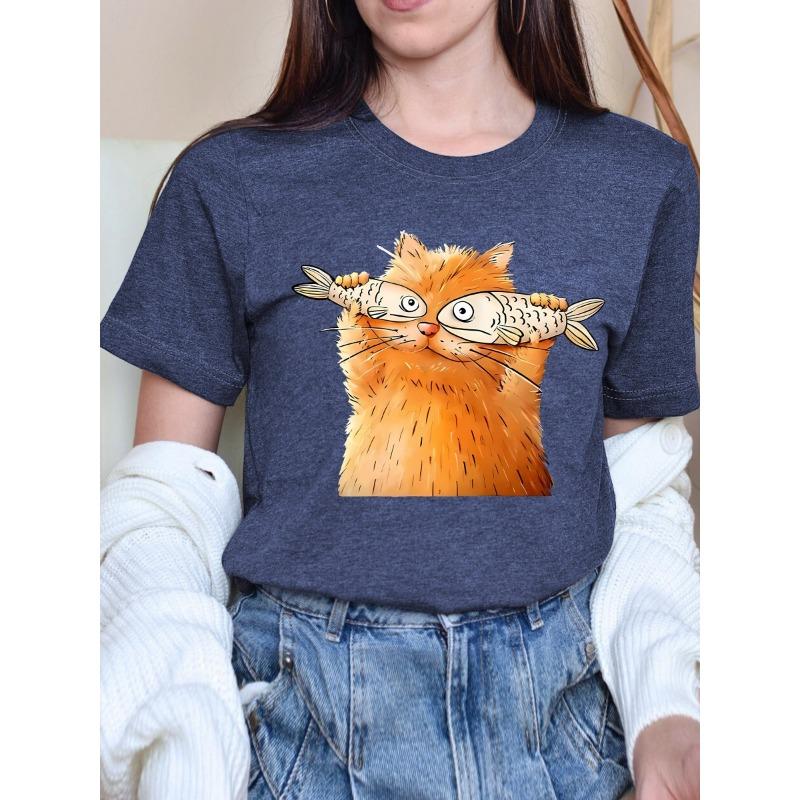 

Women s Retro Casual Short Sleeve T-Shirt Round Neck, Comfortable Fit Shirt S