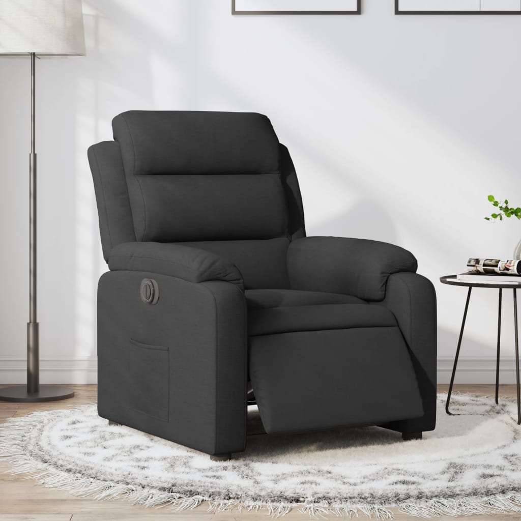 Electric Recliner Chair Black Fabric